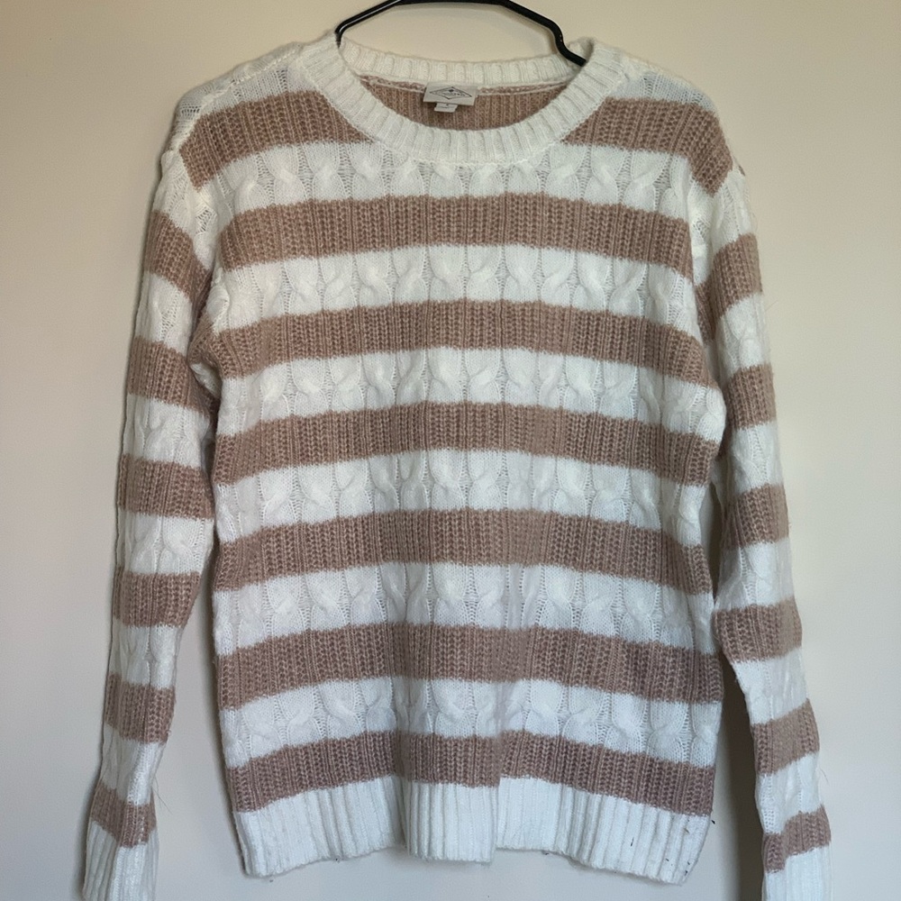 Tan and White Cable Knot Fall Sweater